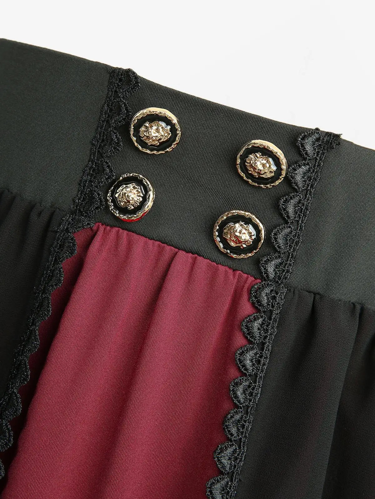 Plus Size Women's Skirts Deep Red Lace Chiffon Layered Skirt Or Halloween Vampire Costume Gothic Lace Up Two Tone Skirt