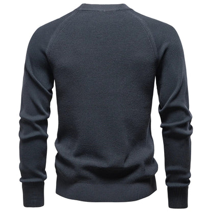 Raglan Sleeve Polo Shirt Men Henley Collar Solid Color Long Sleeve Heavyweight Cotton Business Casual Autumn Winter