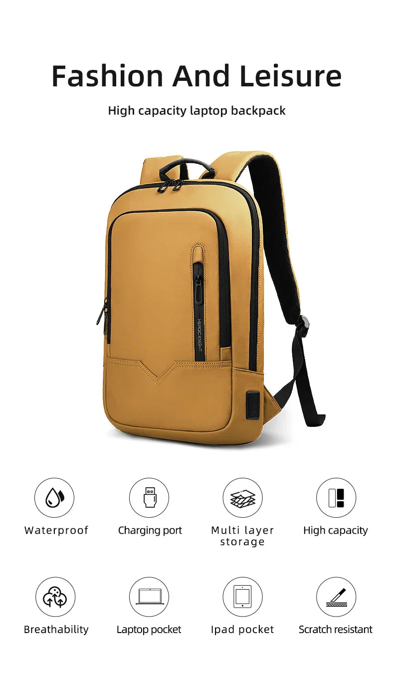 Heroic Knight Thin Male Work Backpack Multifunctional Fashion 15.6 In Laptop Backpack Casual Waterproof Business Travel Daypack