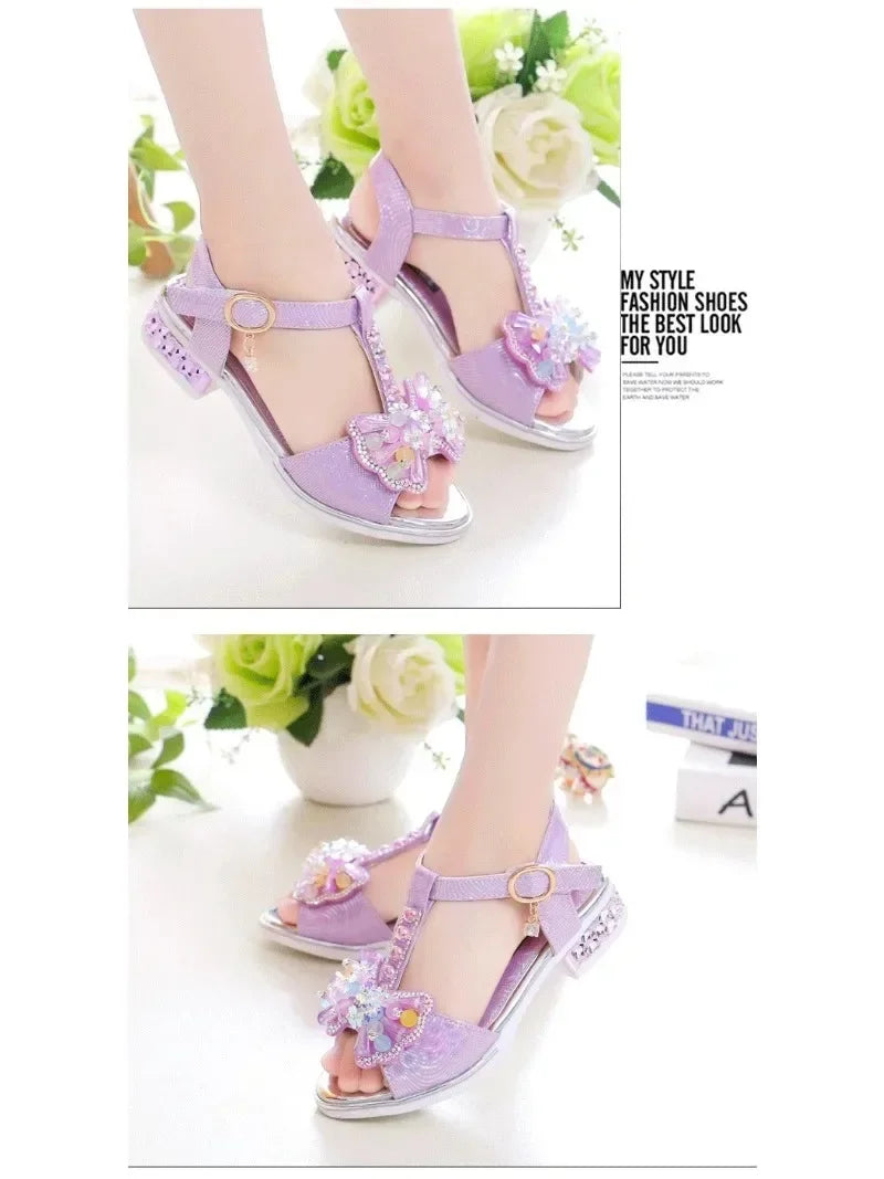Girls Dance Shoes Non-slip Soft Sole Kids Princess Shoes T-strap Open Toes 2025 Summer New Children Sandals Sweet Bows Non-slip