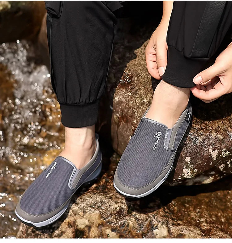 Loafers Men Sneakers Mesh Breathable Non-Slip Slip On Vulcanized Shoes Soft Sole Solid Color Comfortable Water Shoes