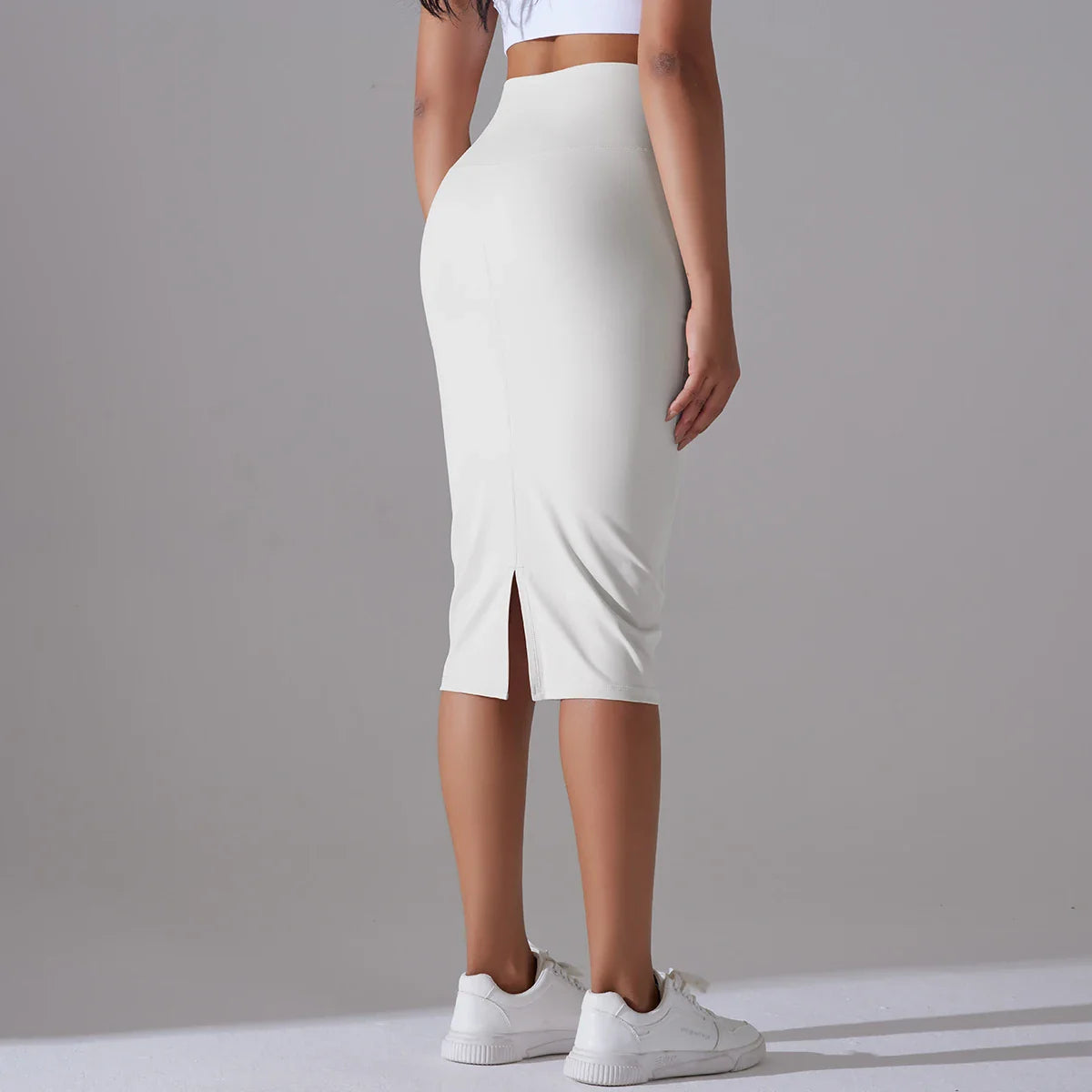 Women's Sexy Naked Feel Fabric Skinny Pencil Skirt Ladies Hips Wrap Bodycon High Waist Elastic Stretch Split Skirts