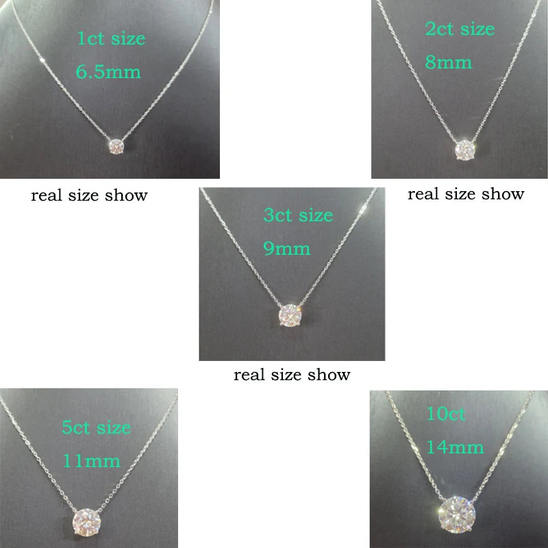 Colar Feminino de Moissanite Banhado a Ouro Branco 1-10 CT Clássico com Pingente de Quatro Garras Joia de Casamento em Prata Esterlina 925
