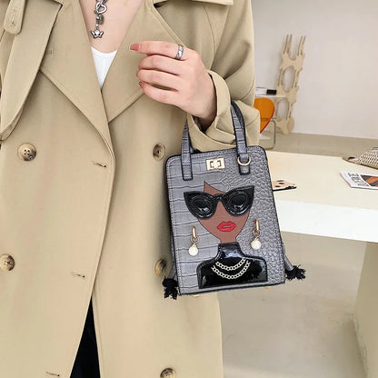 Cartoon Girl Handbag High Quality PU Leather Shoulder Bag for Women Pearl Crossbody Bag Designer Messenger Bag Female Satchel