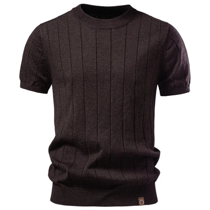 AIOPESON 100% Cotton Stripe T-Shirts for Men Solid Color O-Neck Soft Touch Comfortable Casual Summer Wear Top