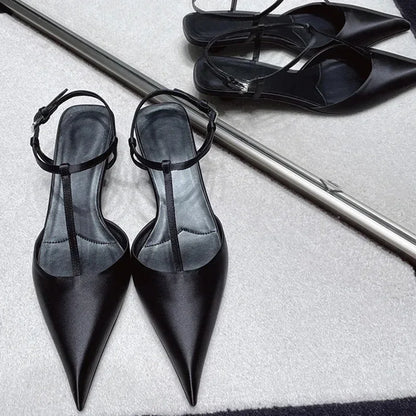 Sexy Pointed Toe Satin Low Heel Sandals Women Elegant Ankle Strap Kitten Heels Women Pumps Summer Fashion Casual Heels Sandals