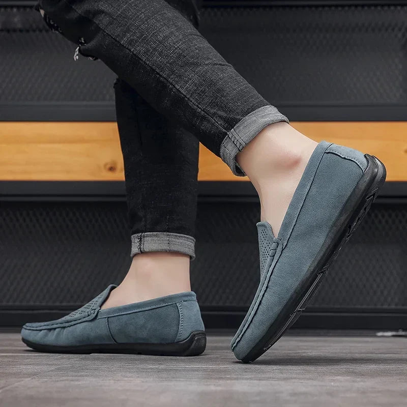 Summer Suede Men Casual Shoes Outdoor Breathable Lightweight Leather Mens Walking Shoes Anti Slip Lightweight Driving Shoes