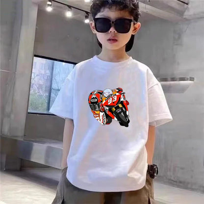 Summer red Short Sleeve T Shirt +shorts 2 Piece Motorcycle race car number 93 Children Clothes Casual Boy Girl Kid Tracksuit