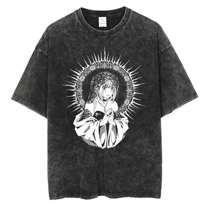 Harajuku Vintage Washed T Shirts Death Note Anime Graphic Printing T Shirt Oversize Cotton Fashion Streetwear Unisex Top Tee