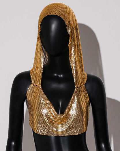 Y2K Streetwear Metal Sequins Women Tank Top Punk Goth Hip Hop Bandana Head Wraps Vest Rave Festival Women Tops Tee For Nightclub