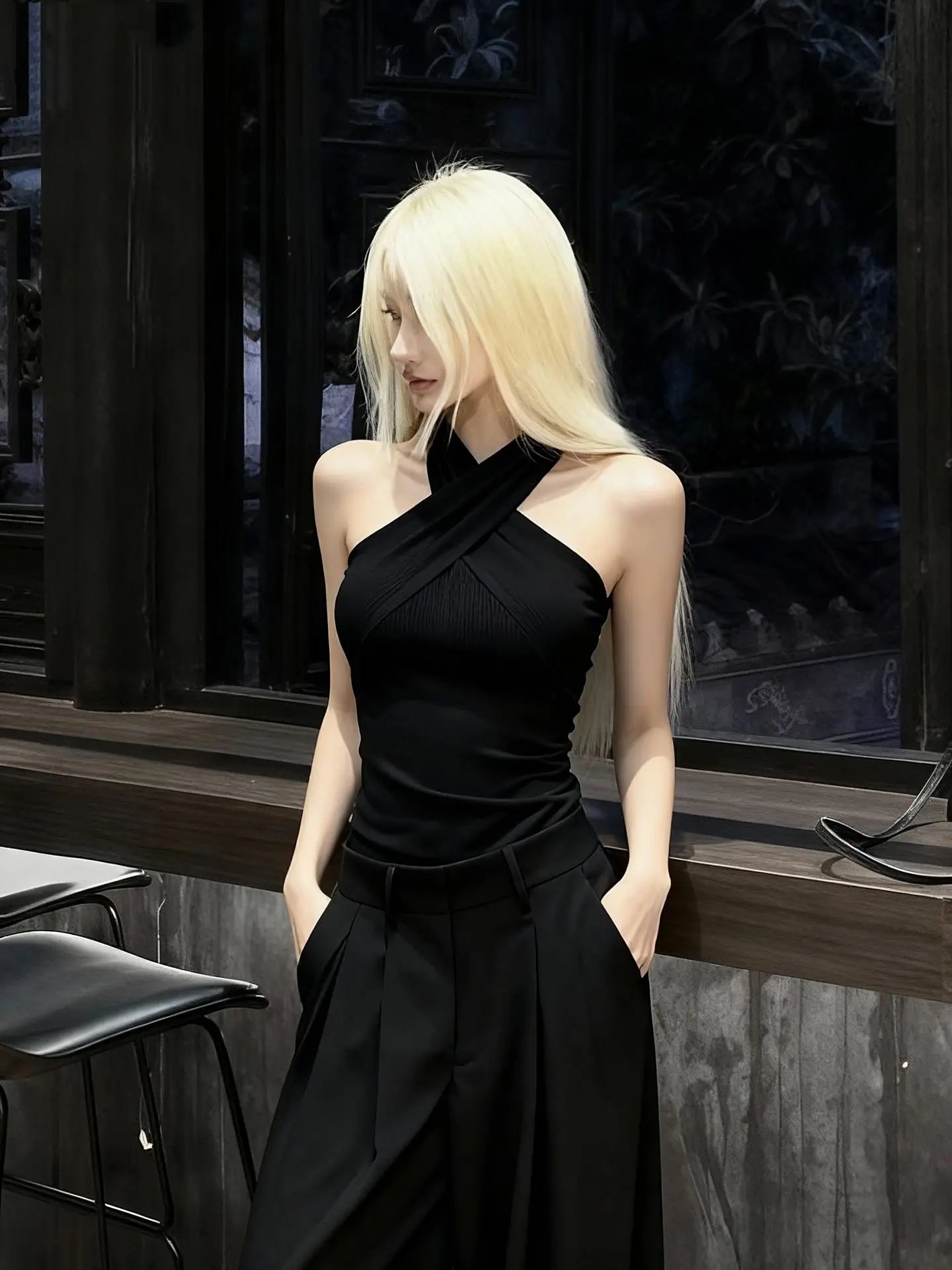 Solid Cross  Tank Top Women Sleeveless Chic 2000s Clothes Y2k Summer Tops New 2026 Korean Fashion Gothic Tanks Tshirt