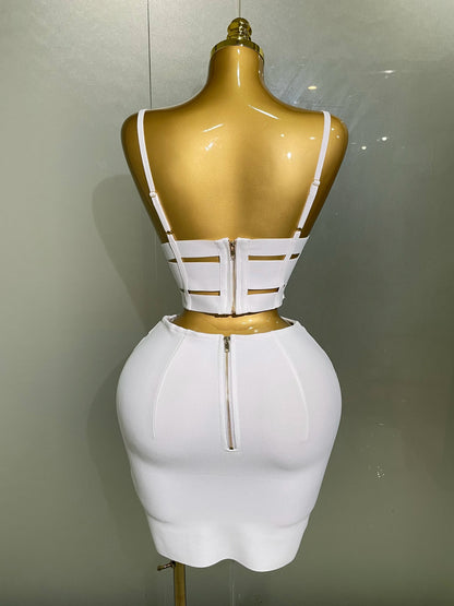 High Quality Women Sexy Bandage Tops Fashion Pencil Skirts Set Nightclub Party Celebrate Women's Set