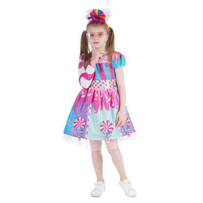 Rainbow Lollipop Girls Dress Sweet Purim Festival Celebrate Costume Fancy Carnival Children Vestidos Princess Cosplay Outfits