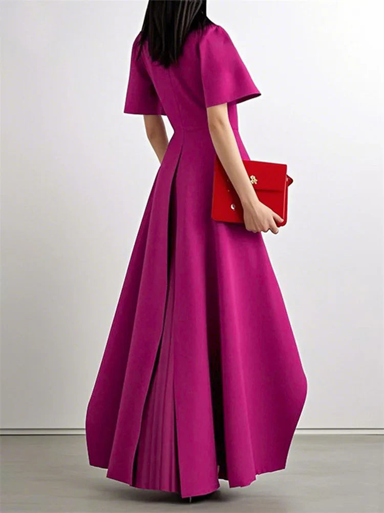 Elegant Women's Wedding Banquet Peplum Dress 2025 New Short Sleeves Pleated Irregular Hem Party Evening Maxi Dresses