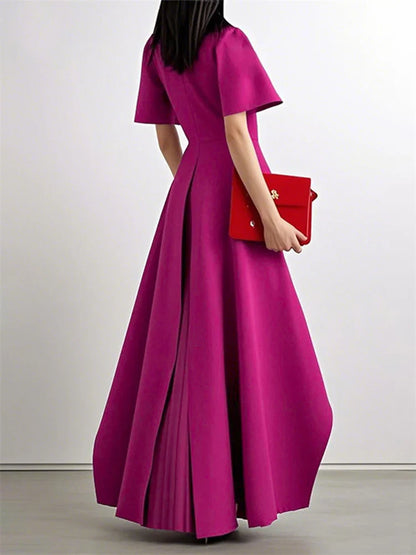 Elegant Women's Wedding Banquet Peplum Dress 2025 New Short Sleeves Pleated Irregular Hem Party Evening Maxi Dresses