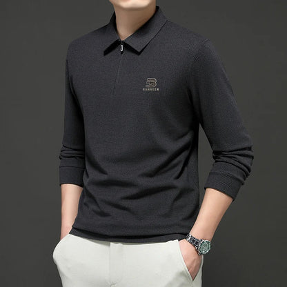 High Quality Polo Shirtspring and Autumn Long Sleeved Men's T-shirt Printed Pattern New Business Casual Solid Color Loos T-shirt