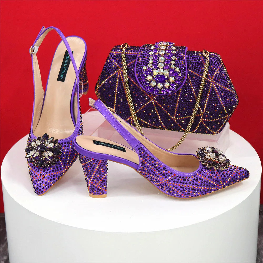 Sandals Fashion Italian Shoe and Bag Set for Party In Women Nigerian Women Wedding Shoes and Bag Set Decorated with Rhinestone