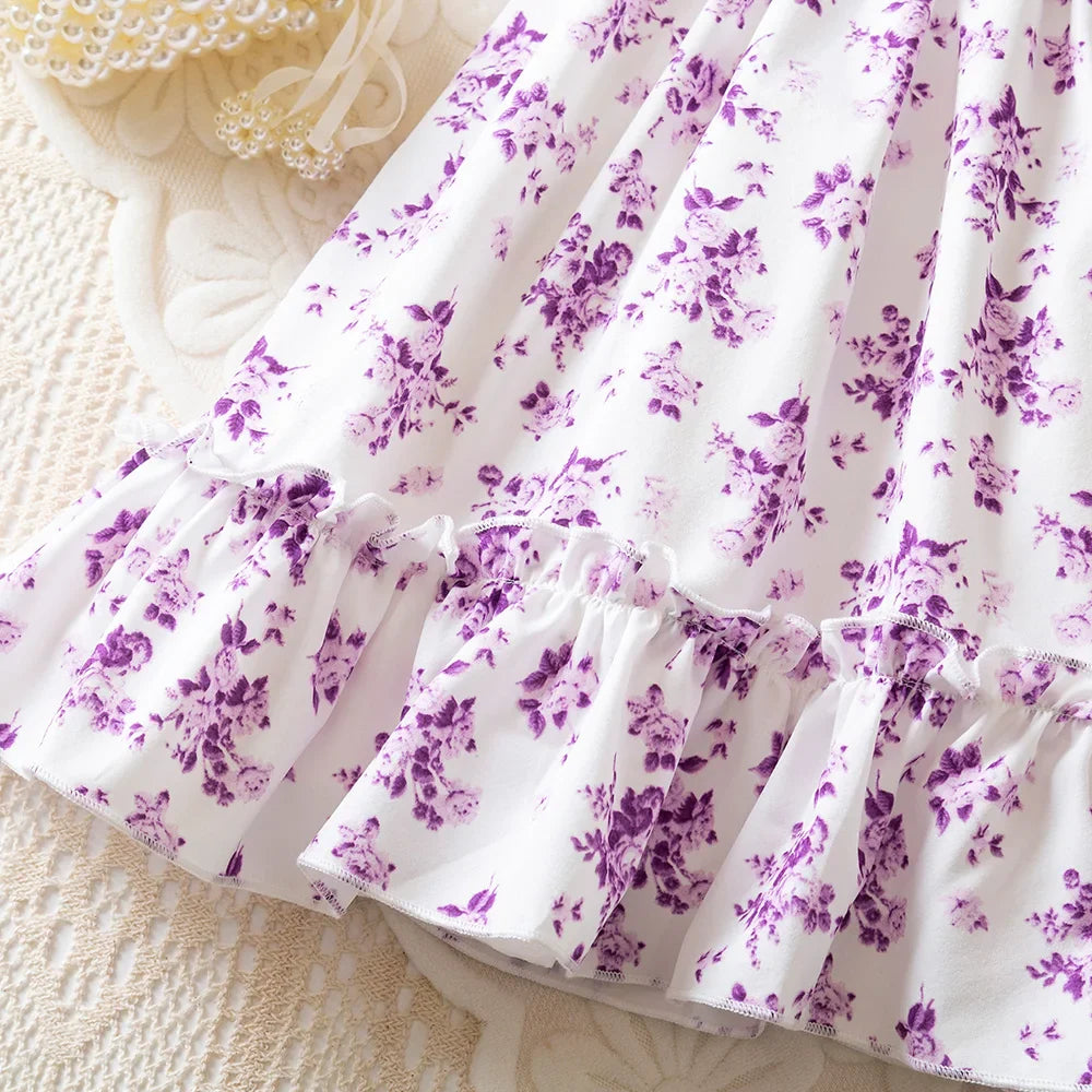 Floral Print Children Girl Dress Summer Elegant Sling Princess Dresses  Kids Beach Sundress Casual Cotton Baby Girl Clothing