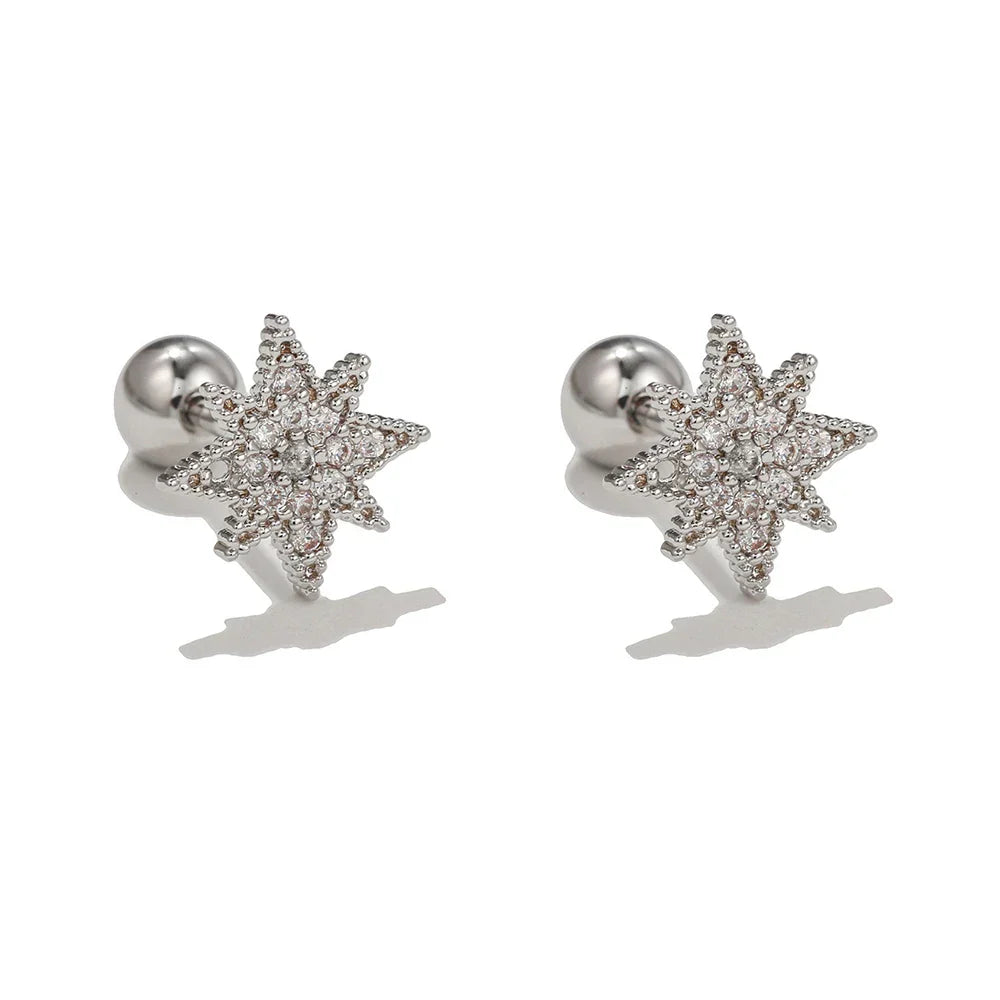 New Design Stainless Steel Cubic Zirconia Chain Stud Earrings For Women Star Moon Cartilage Earring Piercing Jewelry