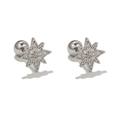 New Design Stainless Steel Cubic Zirconia Chain Stud Earrings For Women Star Moon Cartilage Earring Piercing Jewelry