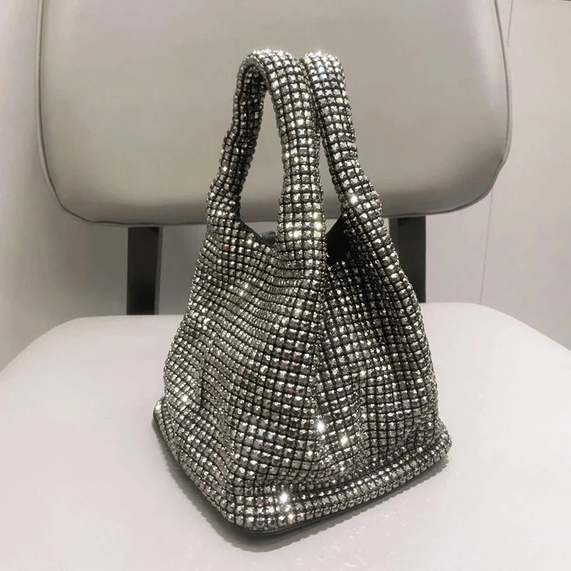 Shiny Crystal Clutch purse bucket Shoulder bag rhinestone Handmade purses and handbags luxury Designer Evening clutch Bag Purse
