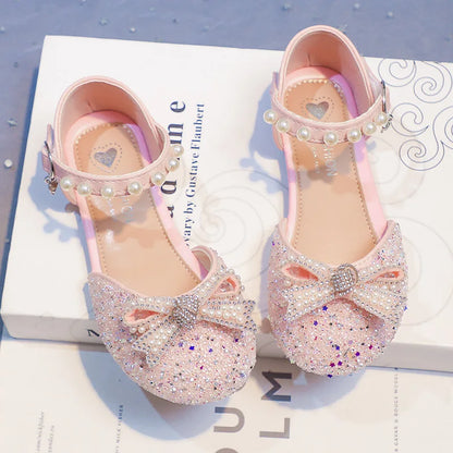 2026 Girls' Princess Shoes Spring And Summer Sandals White Flat Dress Shoes Pearl Decoration For Kids And Teens