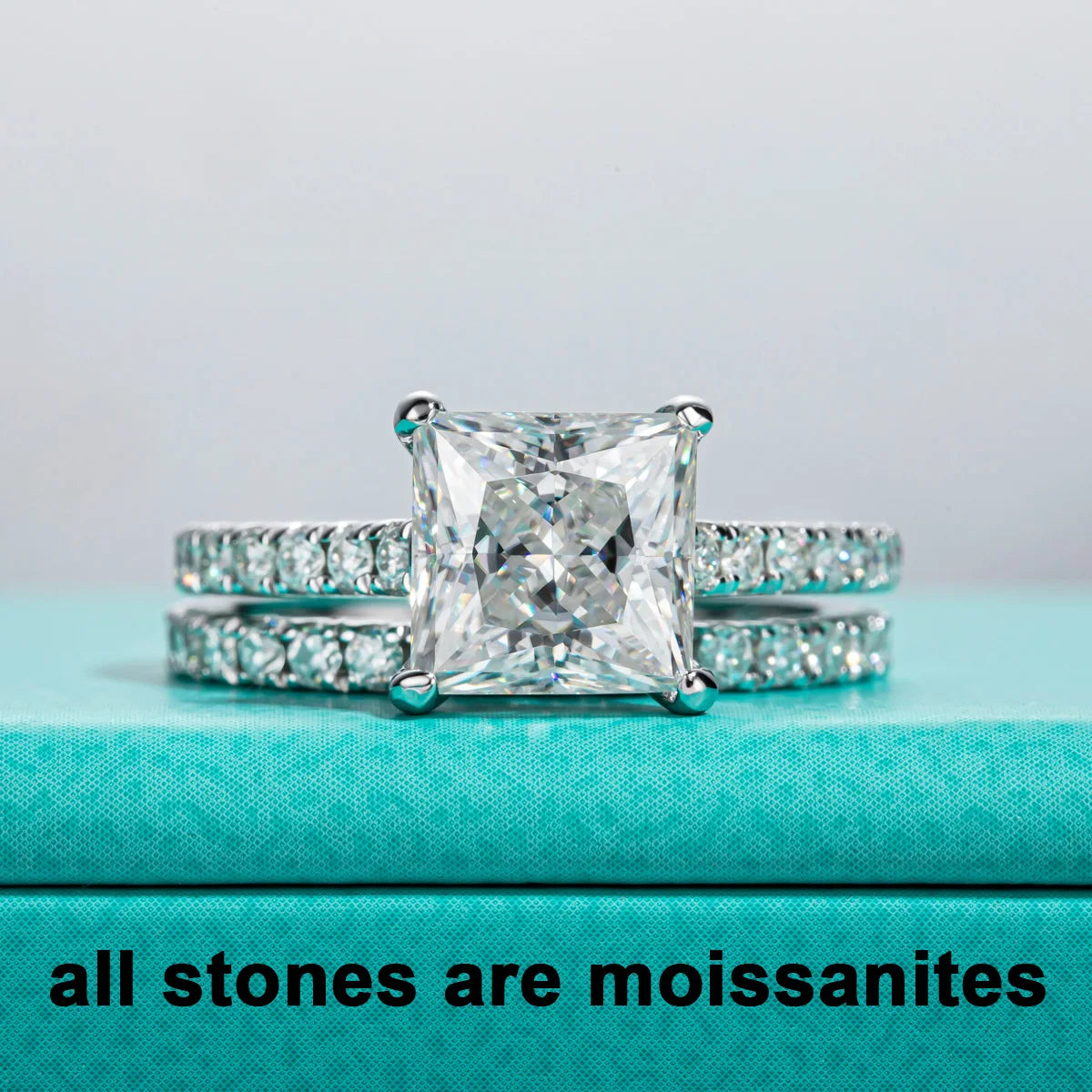 3ct Princess Cut D Color Moissanite Engagement Ring Bridal Sets 925 Sterling Silver Wedding Band Ring Customs Jewelry