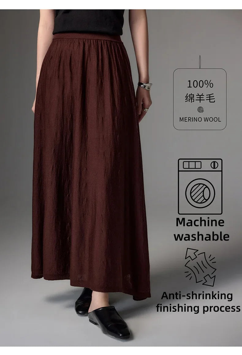 High Quality Women's 100% Worsted Wool Skirts Spring Autumn Female Knitwear Thin Lady Bottoms Cozy Clothing Summer Long Dresses