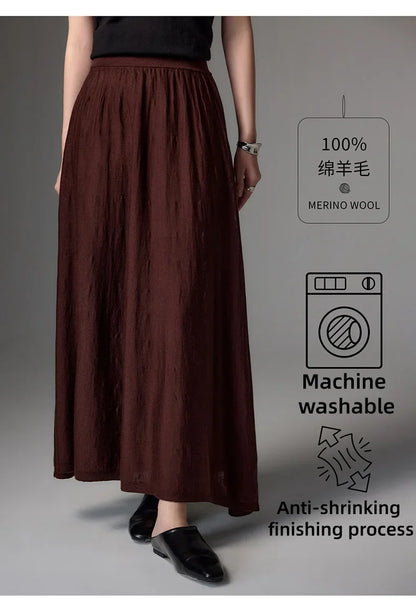 High Quality Women's 100% Worsted Wool Skirts Spring Autumn Female Knitwear Thin Lady Bottoms Cozy Clothing Summer Long Dresses
