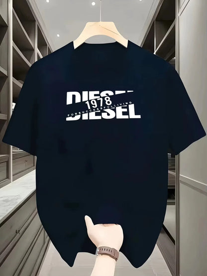 Spring Summer 2026 Casual Loose T-shirt with Classic Print Fashionable Short-sleeved Round-neck vintage t shirt men clothing