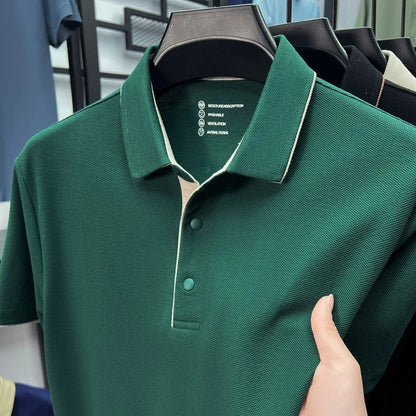 High quality 100% cotton solid color short sleeve polo shirt unique button men summer breathable comfort texture lapel T-shirt