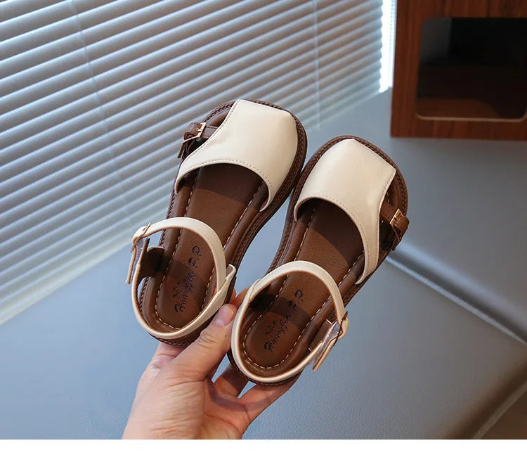2026 Summer New Children's Princess Foreign Soft Sole Casual Anti-slippery Sole Toddler Toe Capped Beach Flats Elegant Shoes