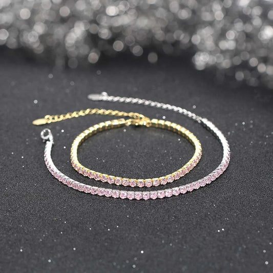 Fashion 3mm Bezel Setting Colorful 4A Cubic Zirconia Tennis 925 Sterling Silver Adjustable Bracelet for Women SB192