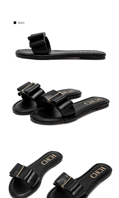 Women's Flat Shoes New Summer Bow Casual Slippers Black Commuting Women's Shoes