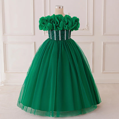 Vestido de Festa de Lantejoulas de Verão para Meninas Madrinhas Elegante Vestido de Baile Princesa para Casamento Vestido de Aniversário de Menina Roupa Infantil para Cerimônia de Formatura