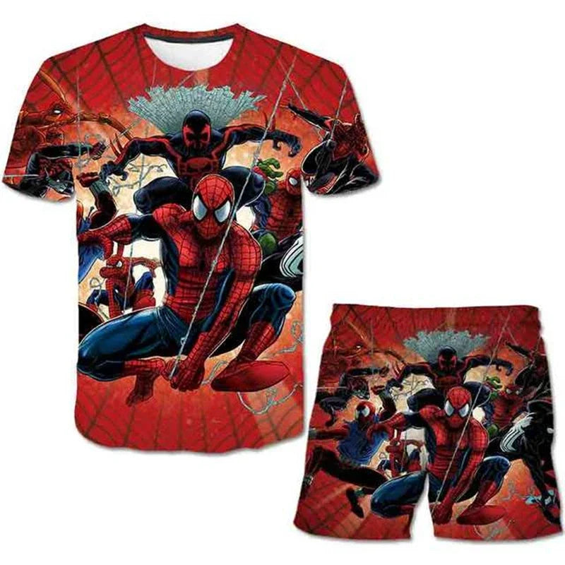 Kids Summer Tshirt Set Boys Spider-Man Trendy 2 Piece Hulk Iron Man Spiderman Outfit