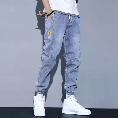 Men Jeans Elastic Tie Up Harem Denim Pants Male Bound Feet Designer Cargo Joggers Denim Trousers Daily Narrow Leg Casual Jeans