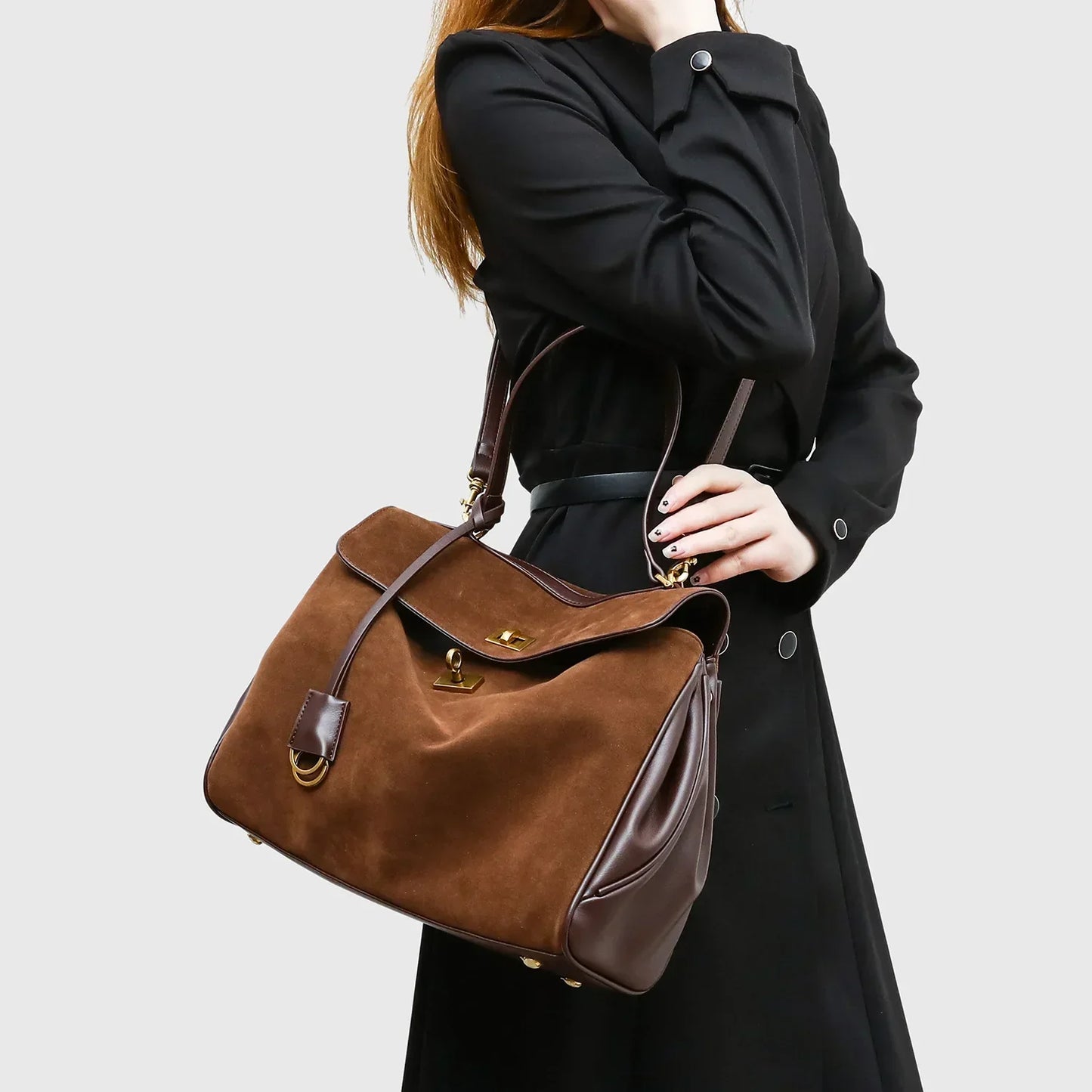 New Split Cow Leather Women's Faux Suede Bag Autumn Winter Underarm Bag for Lady Shoulder Crossbody Bag
