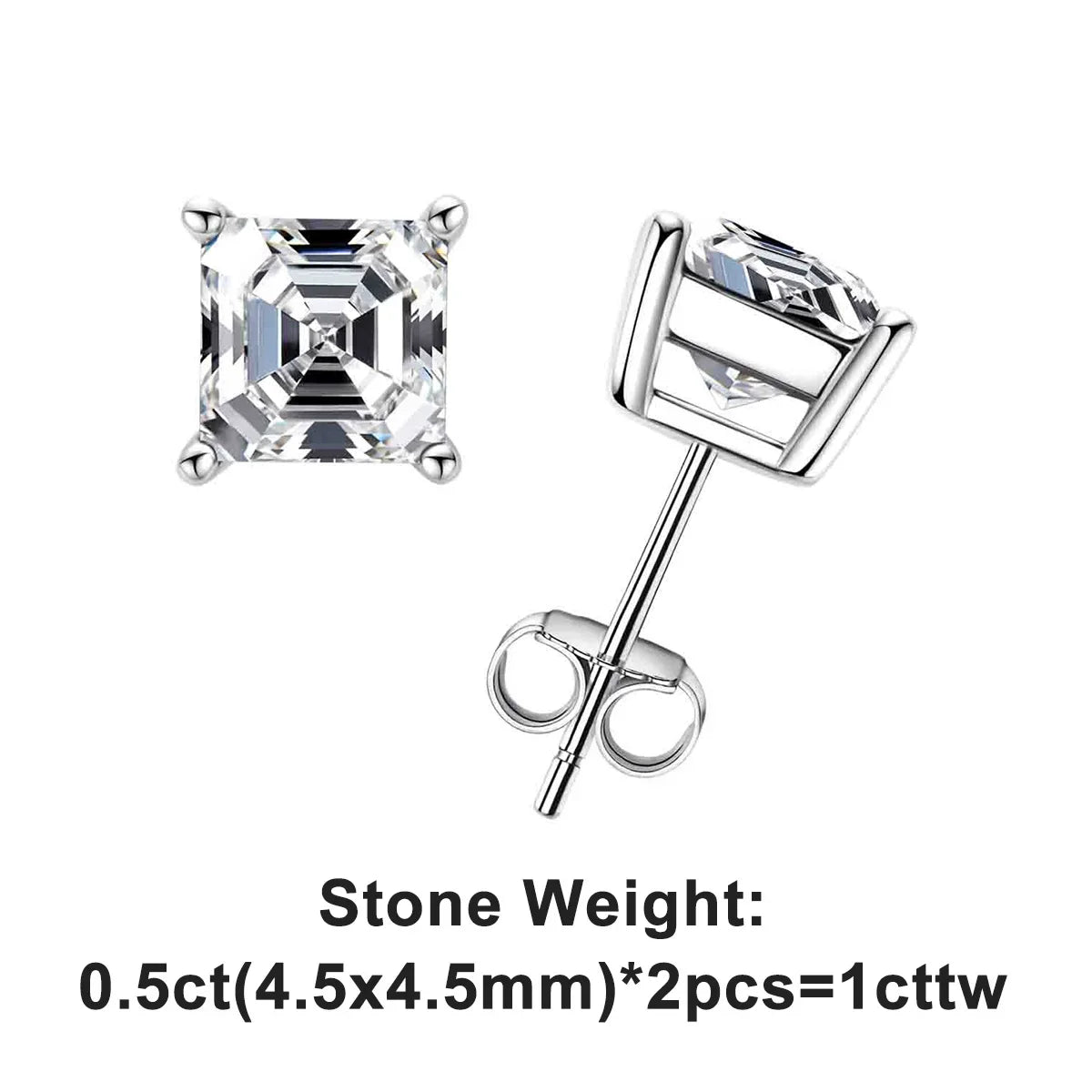 10K Gold Post 4/2/1ct Asscher Cut Moissanite Stud Earrings Anti-allergy Eearrings For Women Jewelry Wholesale