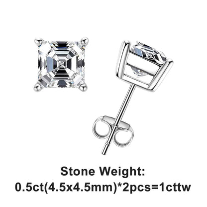 10K Gold Post 4/2/1ct Asscher Cut Moissanite Stud Earrings Anti-allergy Eearrings For Women Jewelry Wholesale