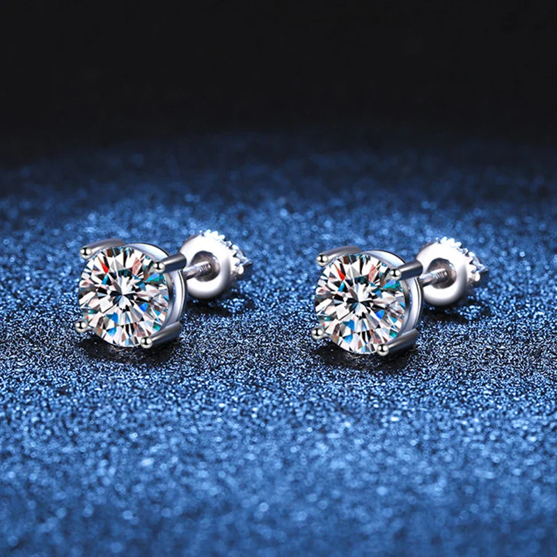 D Color 0.5-2CT 4 Prong Moissanite Screw Earrings For Women Girls Fine Jewelry S925 Sterling Silver Diamond Stud Earring