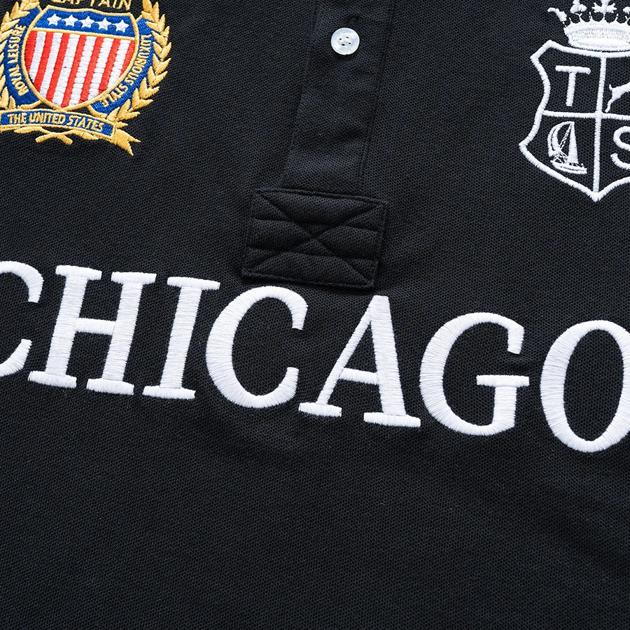 Men's polo shirt USA Chicago short sleeve Royal leisure sports party cotton embroidered with slit contrast color original
