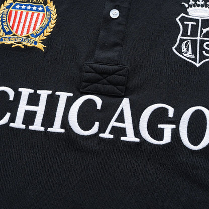 Men's polo shirt USA Chicago short sleeve Royal leisure sports party cotton embroidered with slit contrast color original