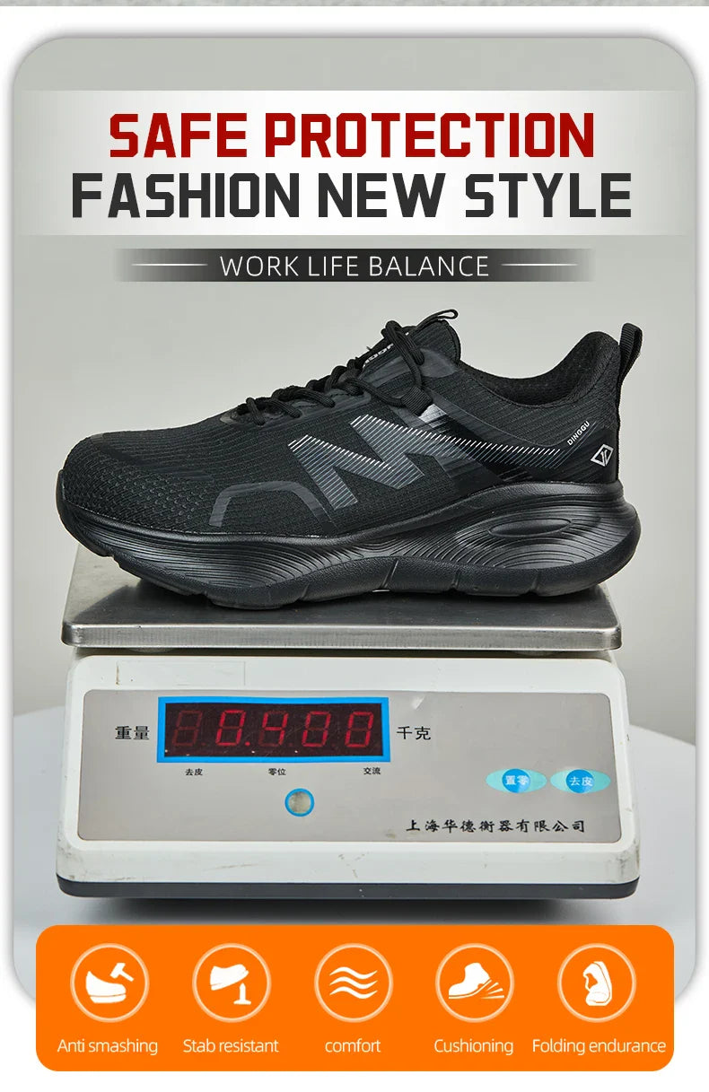 Work Safety Shoes Men Lightweight Indestructible Work Sneakers Security Steel Toe Shoes Safety Protective Boots Black Size 40-46