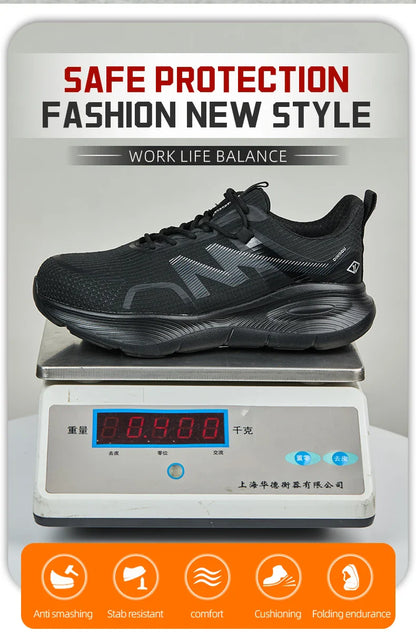 Work Safety Shoes Men Lightweight Indestructible Work Sneakers Security Steel Toe Shoes Safety Protective Boots Black Size 40-46