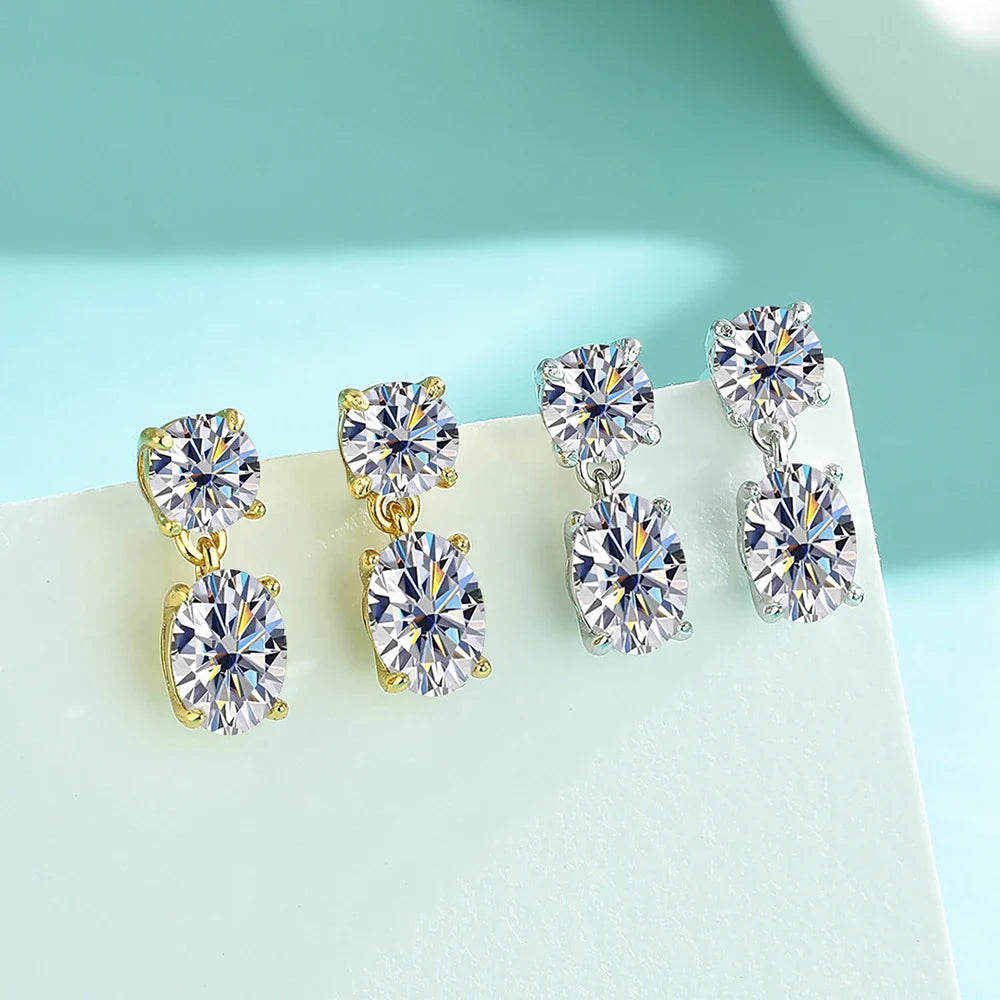 3cttw  Certified Oval/Round Cut Moissanite Diamond Drop Earrings for Women 100% 925 Sterling Silver Stud Earring Fine Jewelry