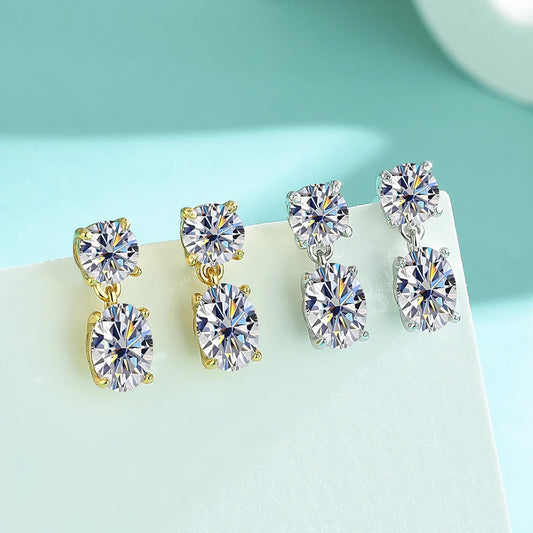 3cttw  Certified Oval/Round Cut Moissanite Diamond Drop Earrings for Women 100% 925 Sterling Silver Stud Earring Fine Jewelry