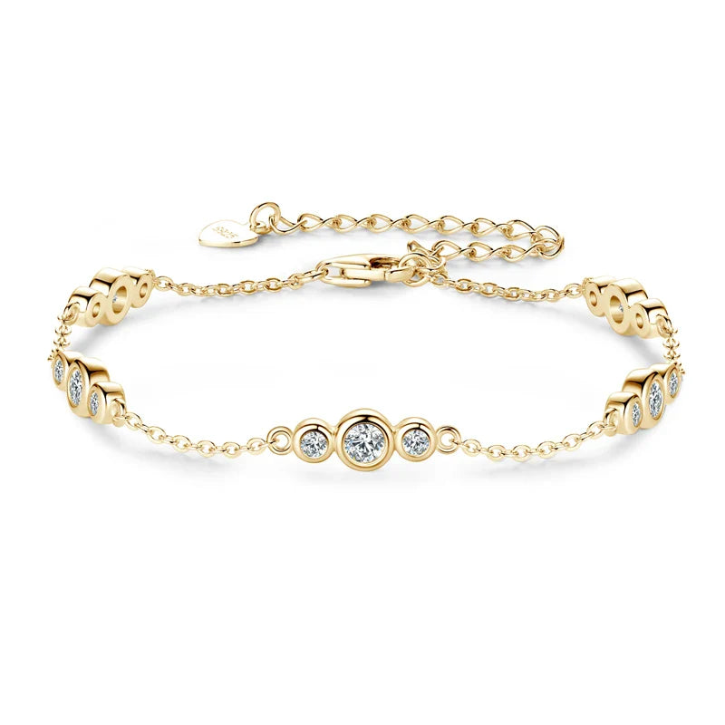 2024 New 18k Gold Plated Bracelet 925 Silver Chain 2mm D Color Bezel Moissanite Bracelets Fashion Women's Jewelry Gifts