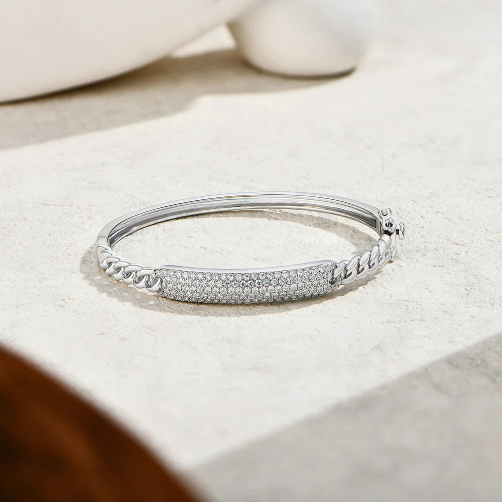 925 Sterling Silver Moissanite Cuba Chain Bangle For Women Men Engagement Party Adjustable Charm Bracelet Fine Jewelry