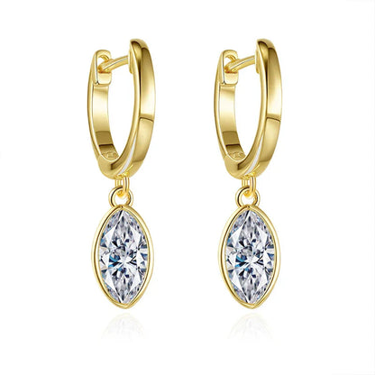 Pass Tested 1CTTW Marquise Cut Moissanite Hoop Earrings for Women 18K Plated Wedding S925 Silver Jewelry Birthday Gift